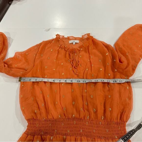 NSR Peach & Gold Metallic Dot Ruffle Long Sleeve Peasant Dress Size L - Picture 9 of 10